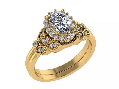 Ring183 oval diamond engagement ring set gold
