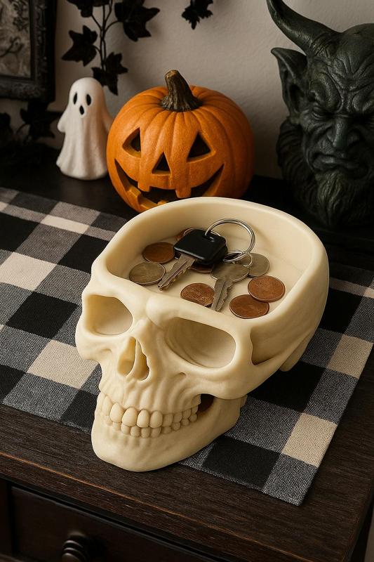 Halloween Skull Catch-All Bowl | 3D Printed Key & Coin Holder | Spooky Home Decor