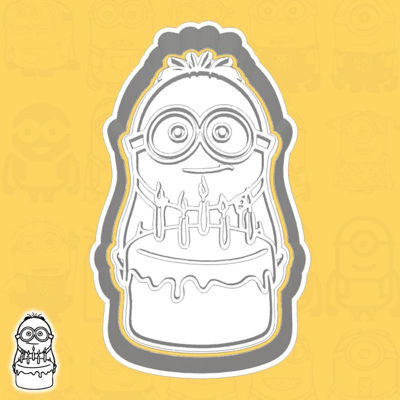 Minions / Despicable Me cookie cutters - Minion (Otto) with birthday cake (style 9)