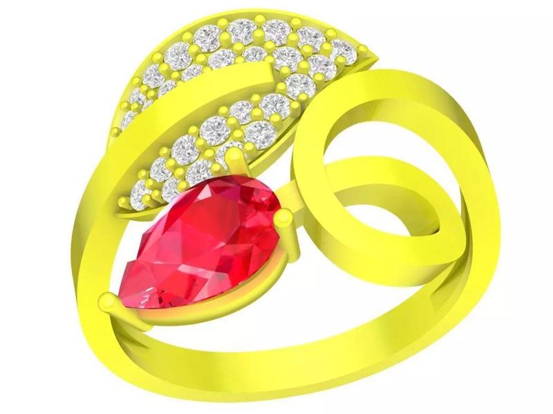 6062 korean green leaf diamond women ring