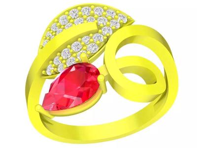 6062 korean green leaf diamond women ring