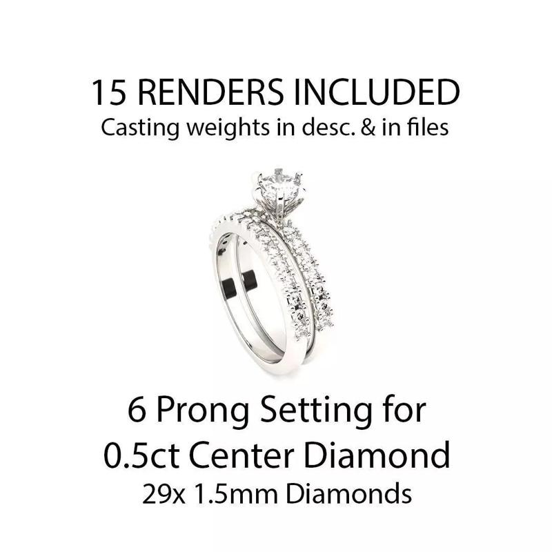 6 Prong Classic Engagement Ring Pave Stones SET w band ENGCP01