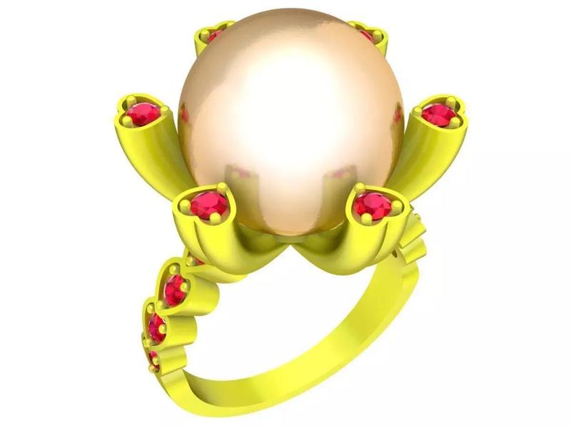 6797 Pearl Diamond Heart Prongs Women Ring