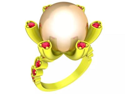 6797 Pearl Diamond Heart Prongs Women Ring