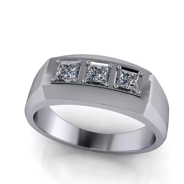 3 Three Stone princess Cut Traditional Mens Wedding band Ring