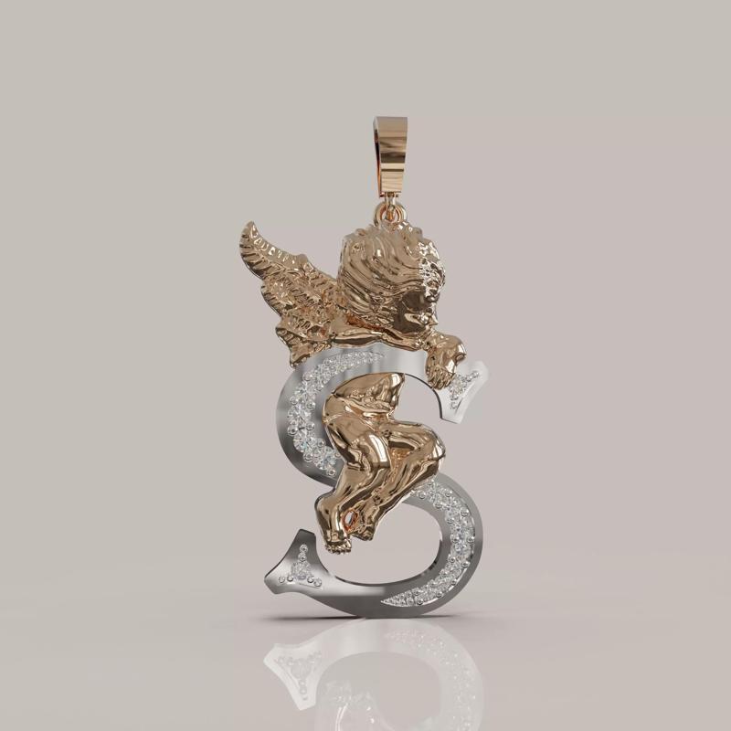 Angel Letter S 3D Model for Jewelry Design Printable Model