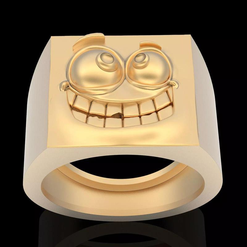 Emoji face comic ring  gold jewelry 3D printable model