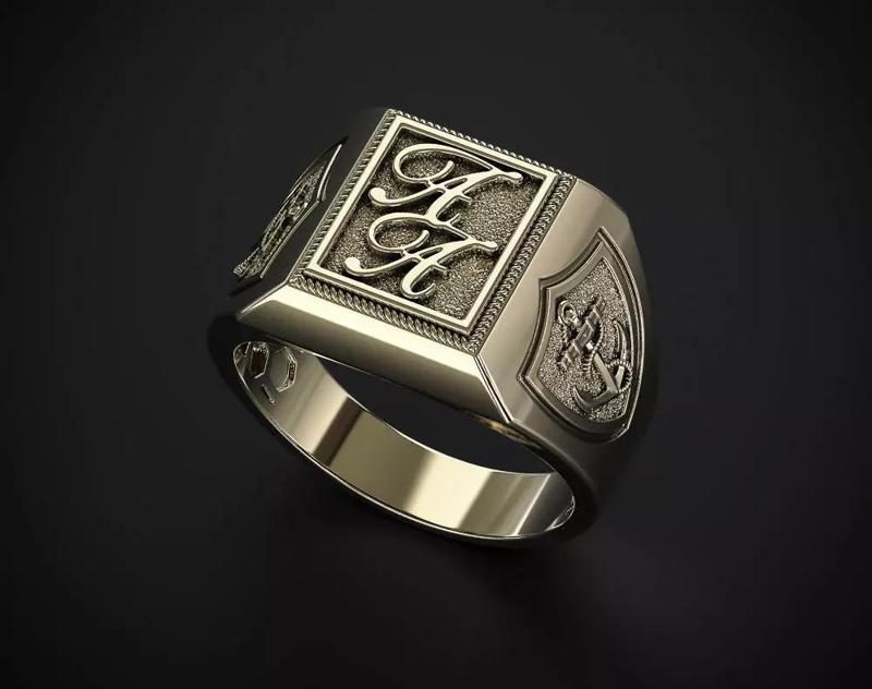SIGNET RING WITH ANCHORS