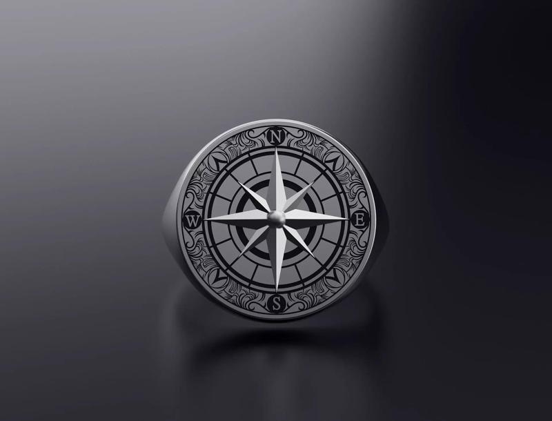 Signet ring for men Compass
