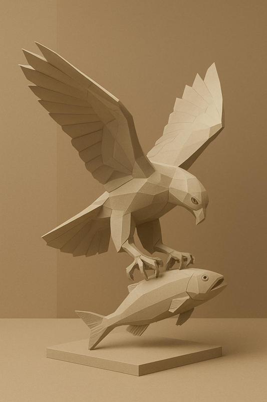 3D Falcon Sculpture in Mid-Hunt