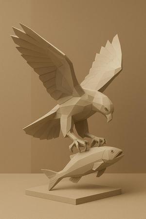 3D Falcon Sculpture in Mid-Hunt