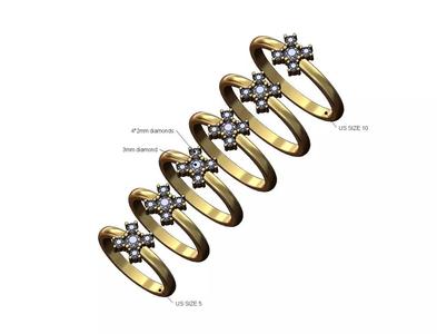 Simple 3mm 2mm diamonds square cluster ring US iszes 5to10