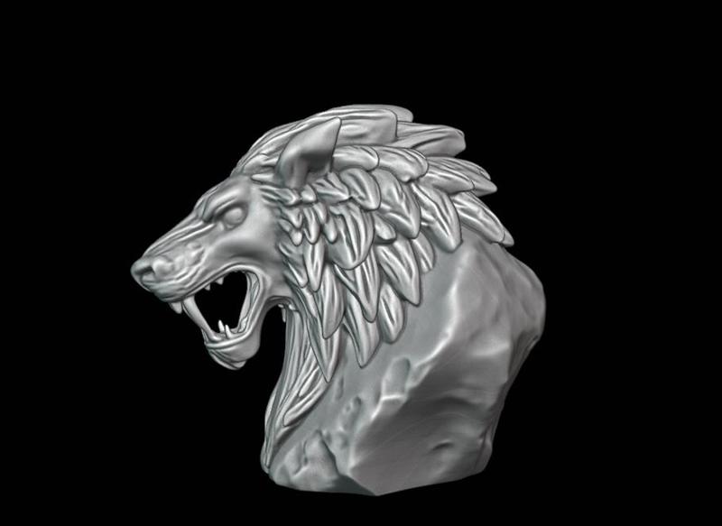 Roaring Wolf with Feathered Mane - K191 Gift Bust Figure Unique & Detailed 3D Print Model