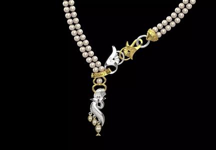 Pearl STL 3dm Necklace with Two-Tone Gold Pendant Model pp0058