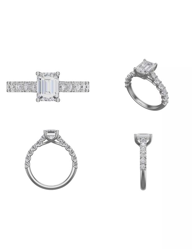 Emerald Solitaire Ring Lucida U shape shared Prongs