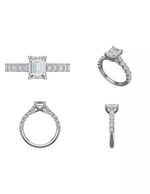 Emerald Solitaire Ring Lucida U shape shared Prongs