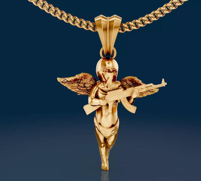 Angel gun pendant printable gold jewelry printable 3D model