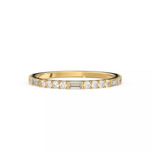 Baguette Round Diamond Gold Wedding Ring Proposal Band