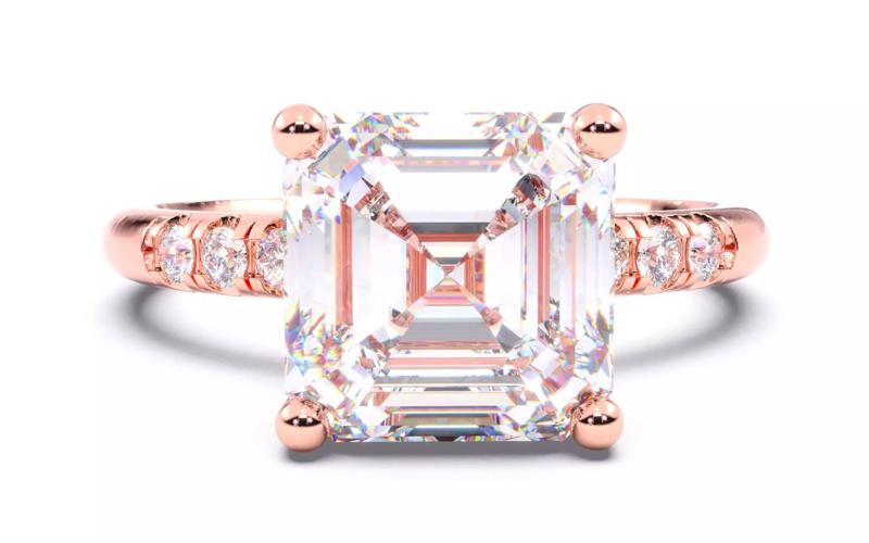 Asscher Diamond Pave Setting Solitaire Ring