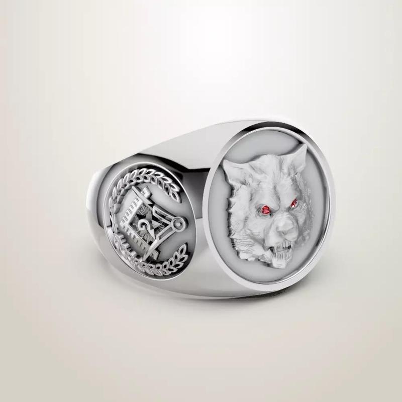 masonic Wolf Signet Ring