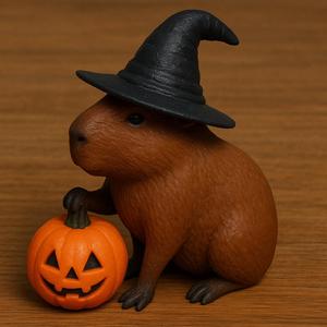 Witch Capybara with Pumpkin