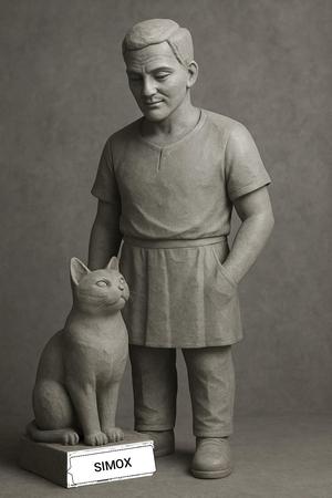 Elegant Gray Stone Cat Sculpture with Companion