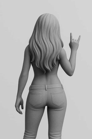 3D STL Woman with Long Hair in Rock  Roll Pose
