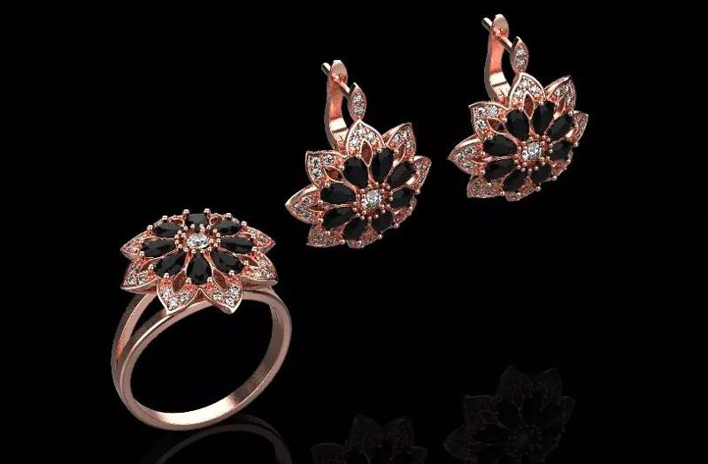 Flower Ring and Earrings set 65797