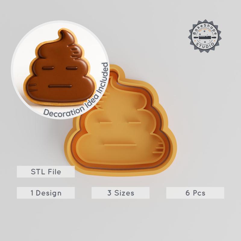 Poop Emoji Cookie Cutter & Stamp Set, 6 Pieces, Feces Shape for Fondant, S/M/L Sizes, Fun Disappointed Expression Design