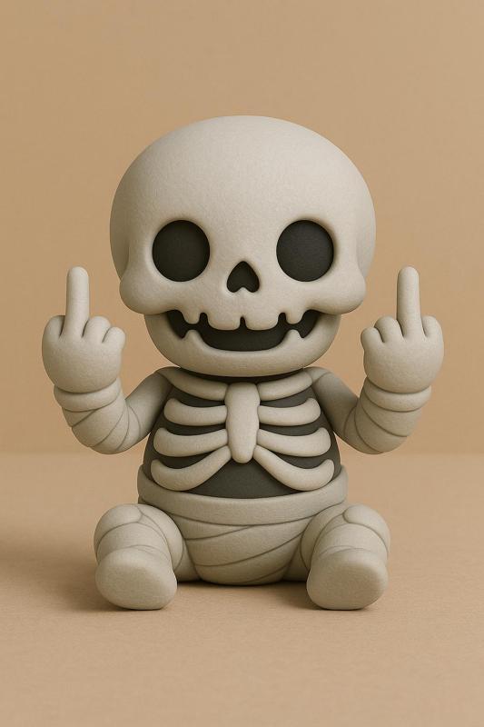 Rude Skeleton Baby STL – Cute Halloween Skeleton Flipping Off – 3D Printable Funny Figurine