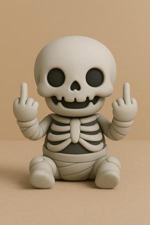 Rude Skeleton Baby STL – Cute Halloween Skeleton Flipping Off – 3D Printable Funny Figurine