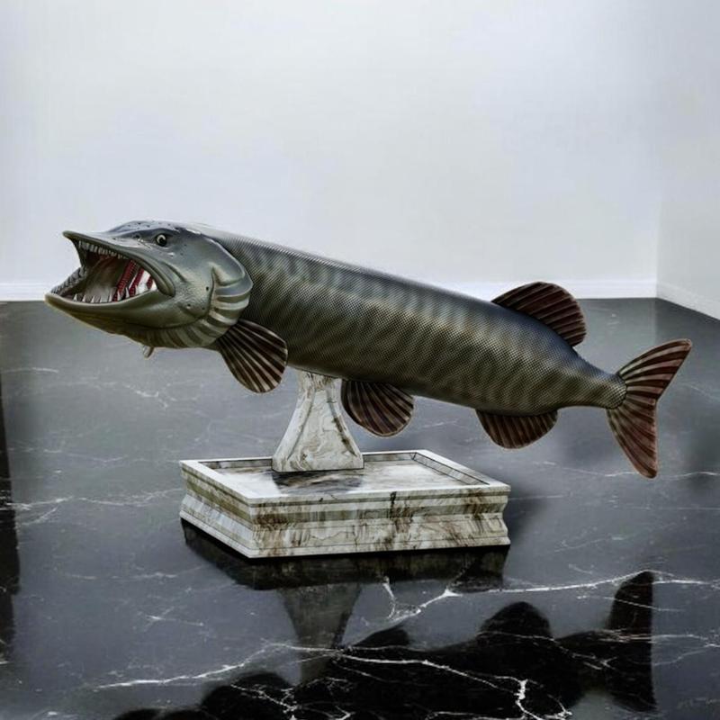 fish pike muskellunge muskie / Esox masquinongy in motion trophy statue detailed texture for 3d printing