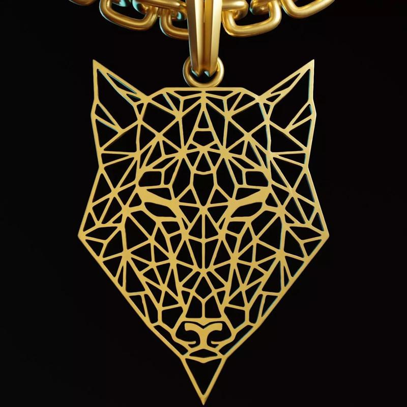 Wolf Stylized Wireframe Pendant Amulet Necklace