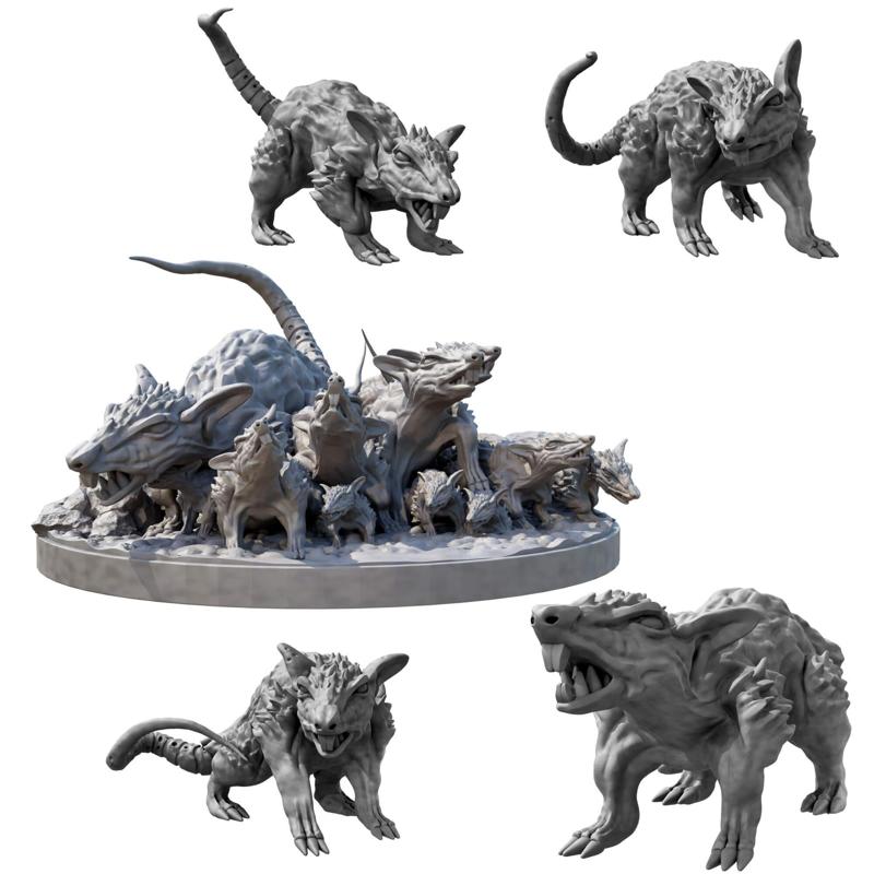 dnd Giant Dire Rats and Rat Swarms (resin miniatures)
