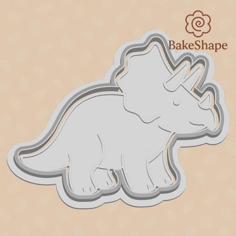 Triceratops Cookie Cutter & Embosser STL File – 3D Printable Dinosaur Design
