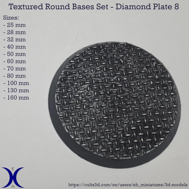 Round Bases Set – Diamond Plate 8 Texture (25–160mm) | Perfect for Tabletop Wargames & RPG's
