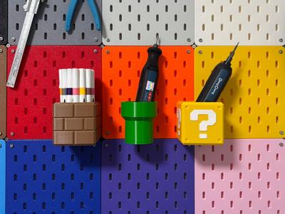 Super Mario style IKEA pegboard storage box
