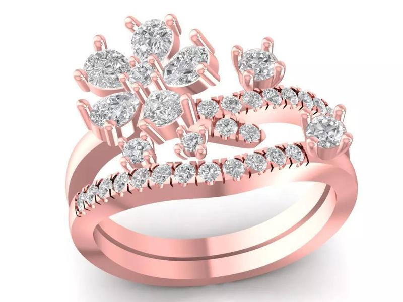 Floral Cluster Diamond Leaf Ring for Women 2639