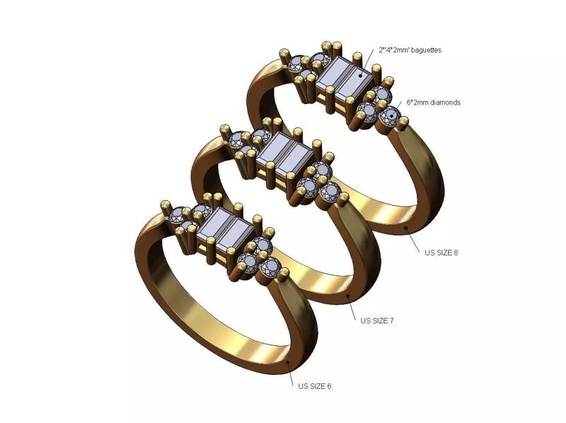 Diamond Baguettes cluster ring US sizes 6 7 8