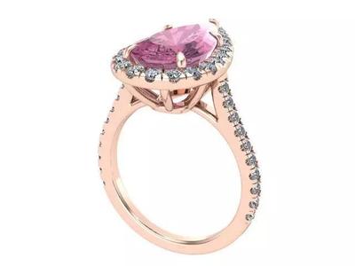 Rose Gold Pink Pear Diamond and Halo Engagement Ring
