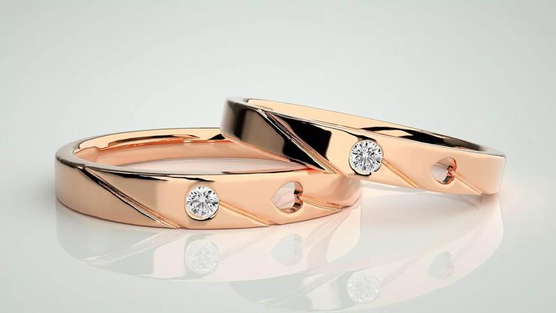 Solitaire Heart Love Valentine Couple Band Ring 3dm stl render
