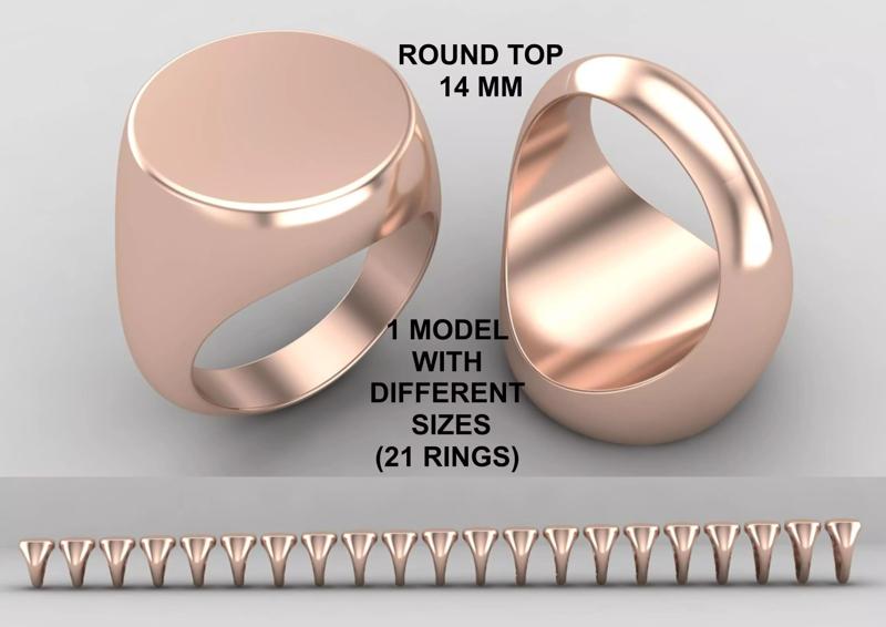 Round Signet Ring Base 14MM top in All sizes 167-MWC