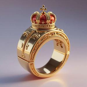 Royal Sovereign Gold Ring with Crown Exquisite Luxury Design