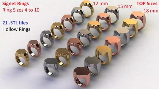 Signet Rings Pack 12 - 15 and 18 mm