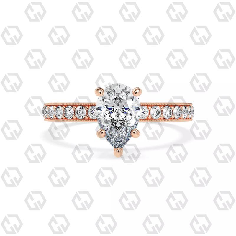 Ring 217 Pear shape milgrain pave set with Gems
