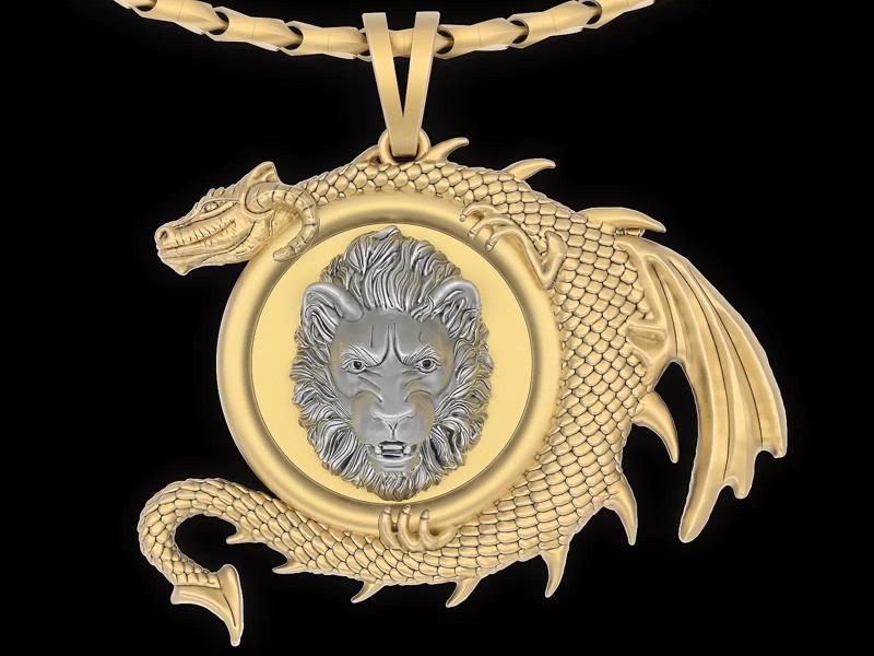 Lion Head dragon pendant jewelry Gold silver necklace