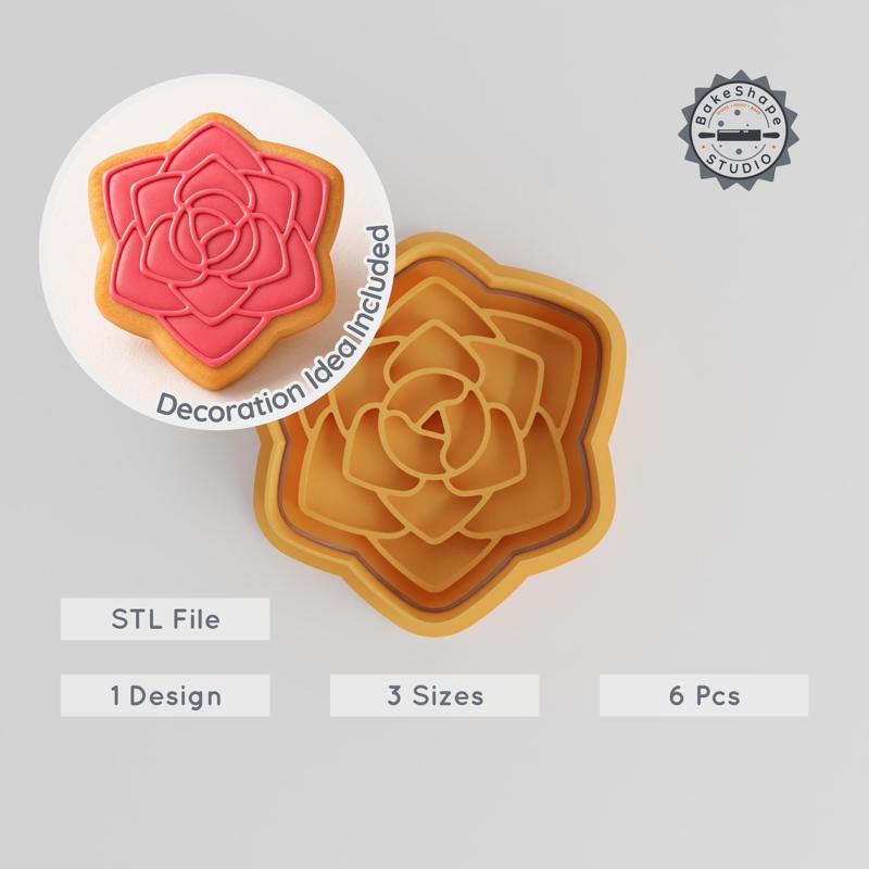 Rose Shape Cutter & Stamp Set, Cookie & Fondant Garden Bloom Design, S/M/L Sizes, Floral Baking Tool Collection
