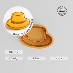 Hat Shape Cutter & Stamp Set, 6-Piece Collection, Cookies & Fondant, Cowboy, Summer, Sun, Fedora, S/M/L Sizes