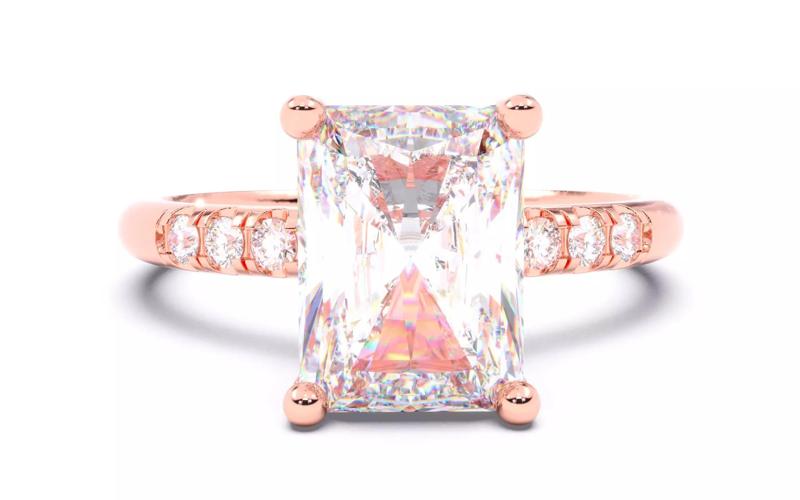 Radiant Diamond Pave Setting Solitaire Ring