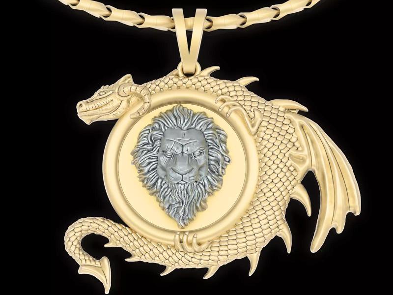 Lion Head dragon pendant jewelry Gold silver necklac